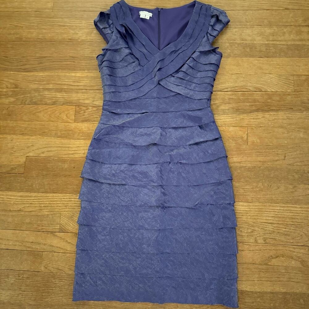 London Times purple iridescent tiered cup sleeve knee length sheath dress 6
 b30